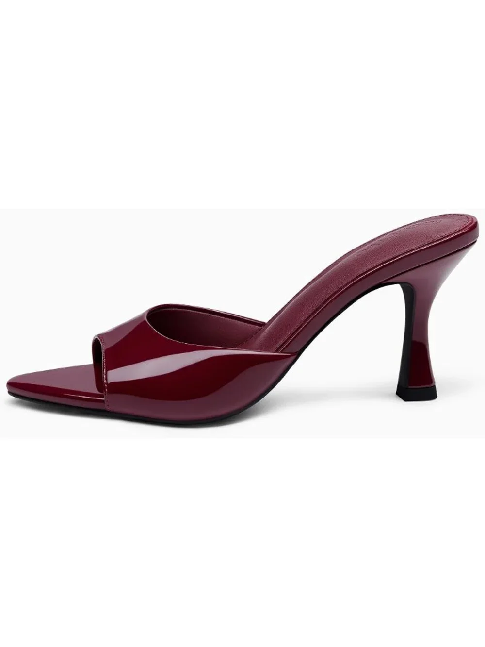 Women's Burgundy Patent Leather Comfortable Slip On Backless Pointed Toe Sandals